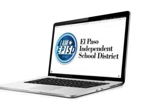 Student accessing Freckle through EPISD Plaza on a colorful laptop screen